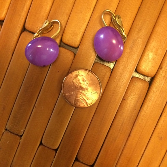 💜VTG 80s Funky Purple Clip-On Earrings💜 - Picture 3 of 4